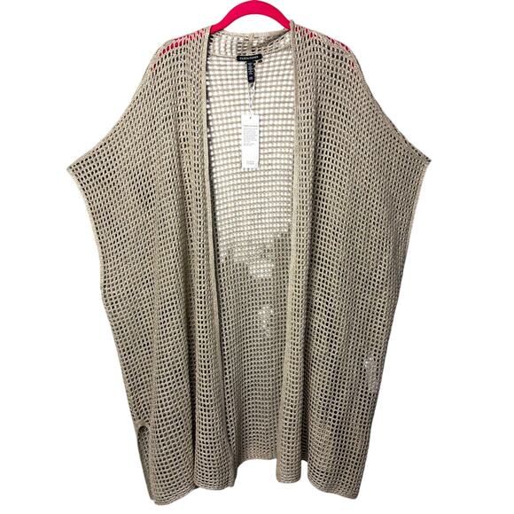 Eileen Fisher Organic Linen Délavé Long Cardigan Crochet Stitch Size L/XL NWT - Picture 2 of 9